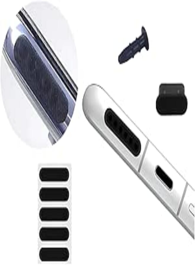 Anti-Dust Speaker Mesh Filter, 3-in-1 Silicone Type-C Plug and 3.5mm Socket Protector – 5 Pieces Black